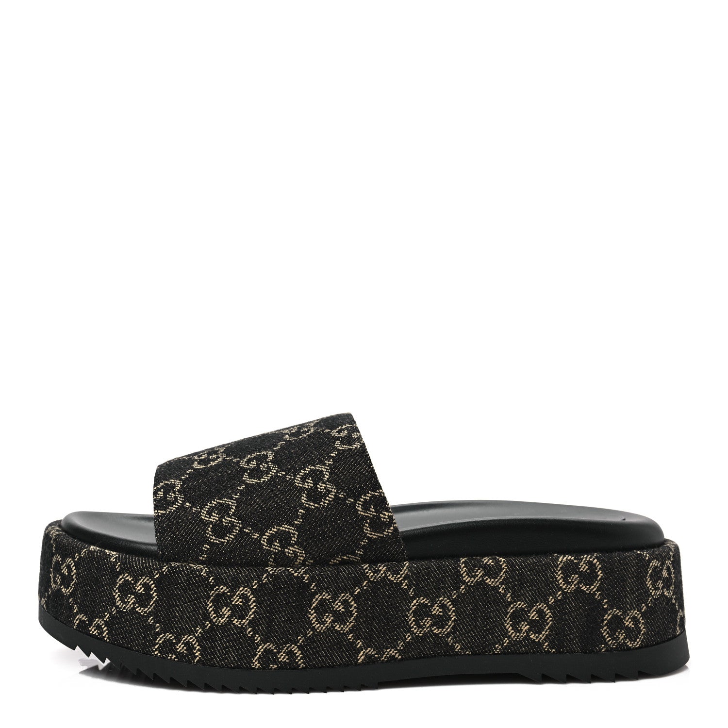 Gucci Jacquard Black Denim GG Monogram Angelina Platform 55mm Slide Sandals 37.5 Black Ivory 1 of 9