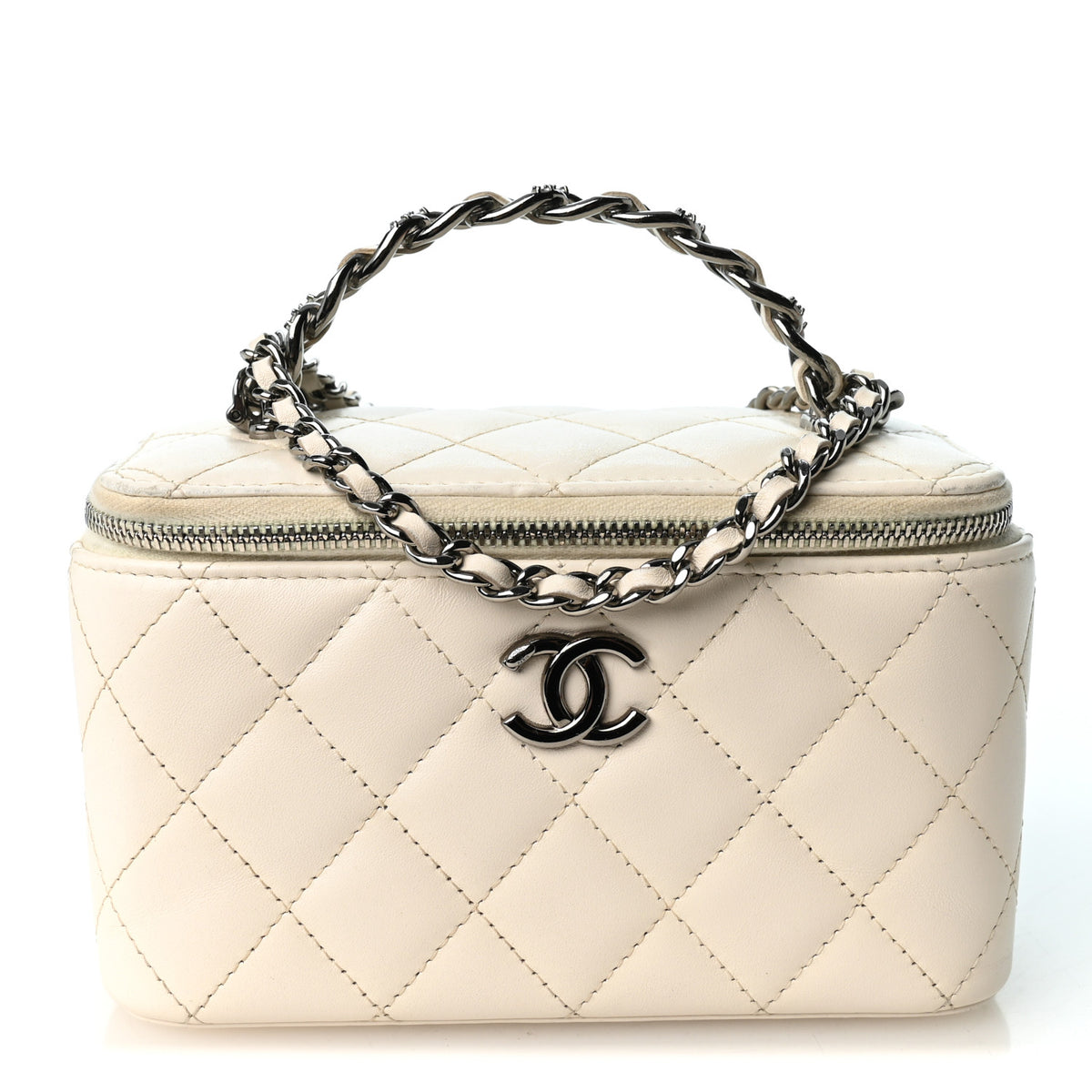 Chanel Lambskin Quilted Crystal Links Top Handle Vanity Case With Chain White 1 of 12