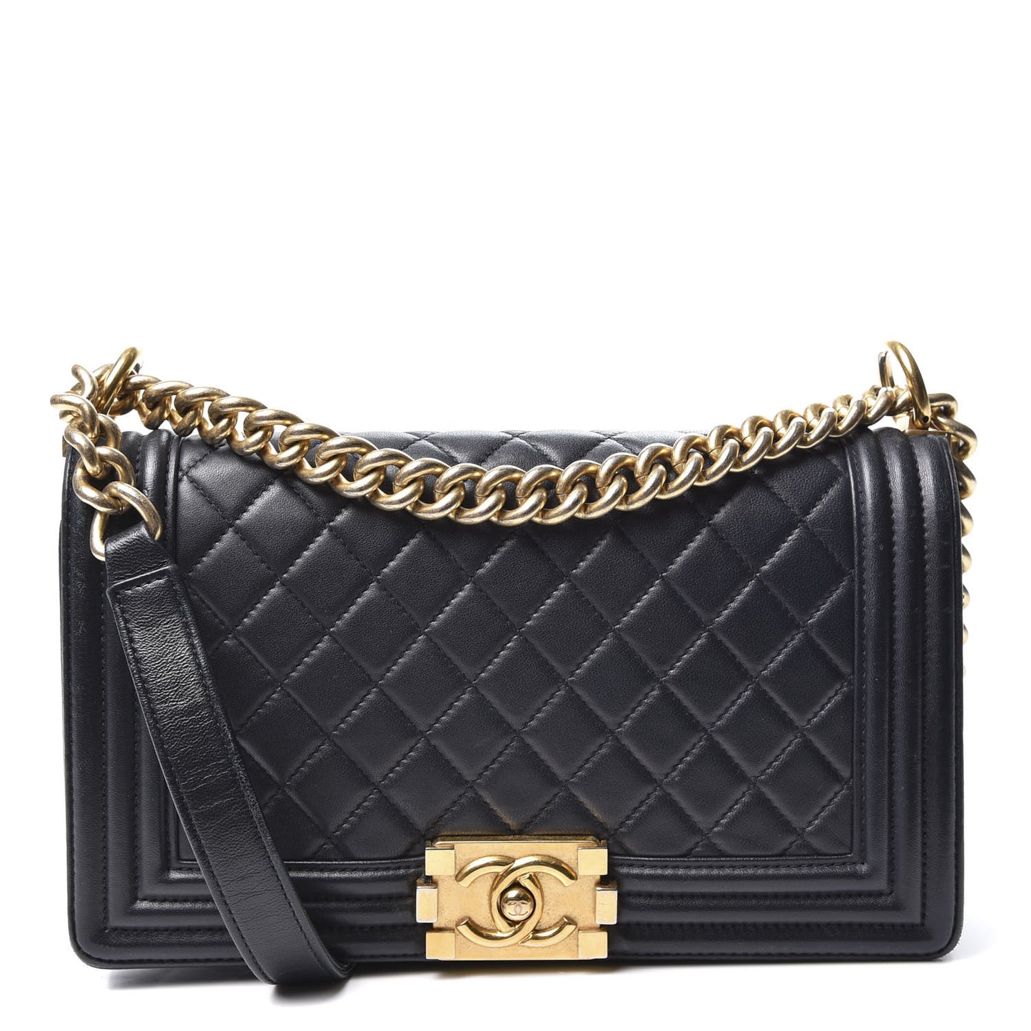 Lambskin Quilted Medium Boy Flap Black