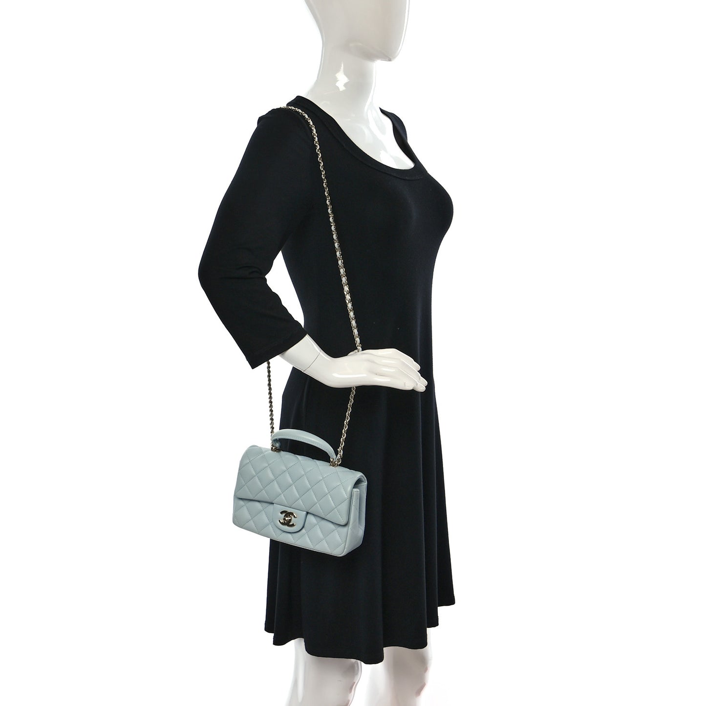 Lambskin Quilted Mini Top Handle Rectangular Flap Light Blue