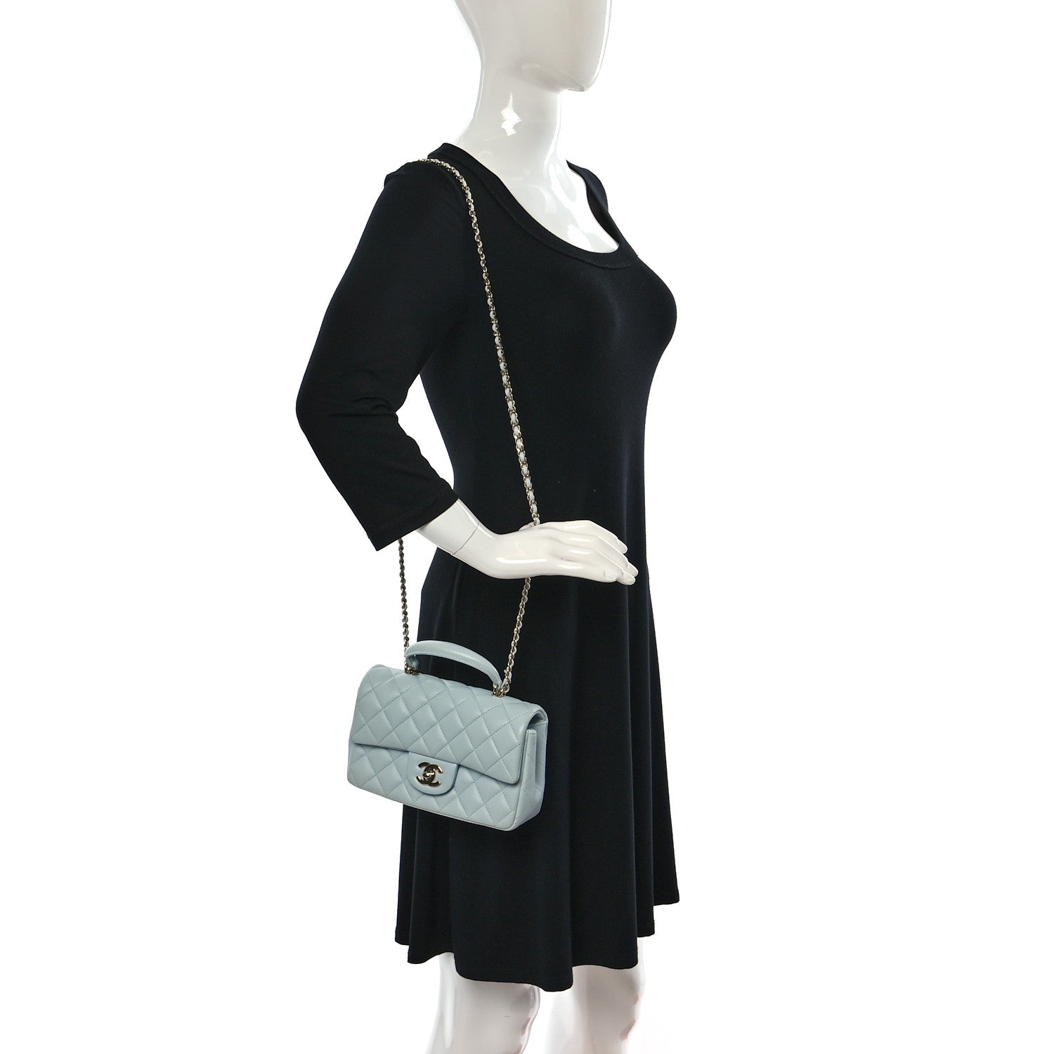 Chanel Lambskin Quilted Mini Top Handle Rectangular Flap Light Blue 2 of 11