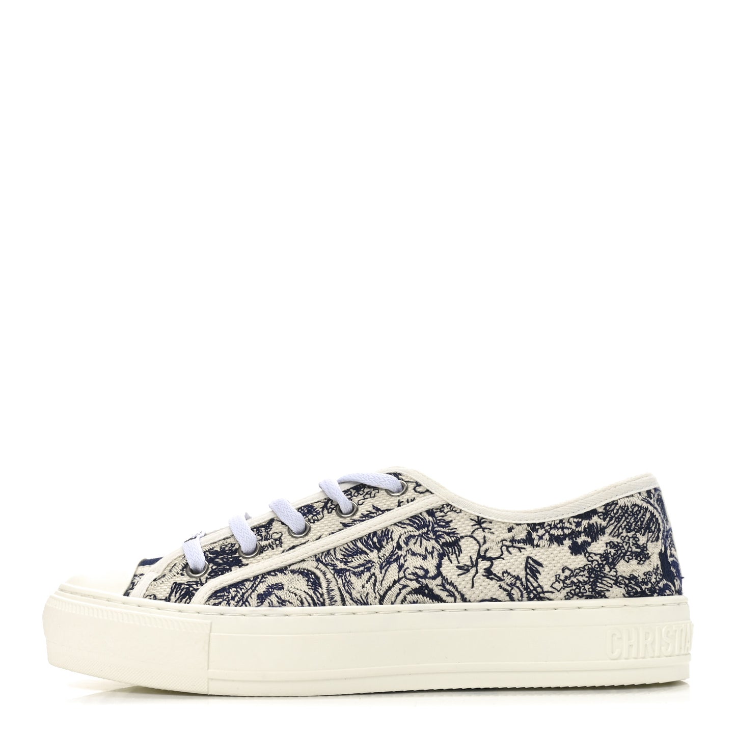 Canvas Toile De Jouy Embroidered Womens Walk'N'Dior Low Top Sneakers 38.5 Off-White Blue