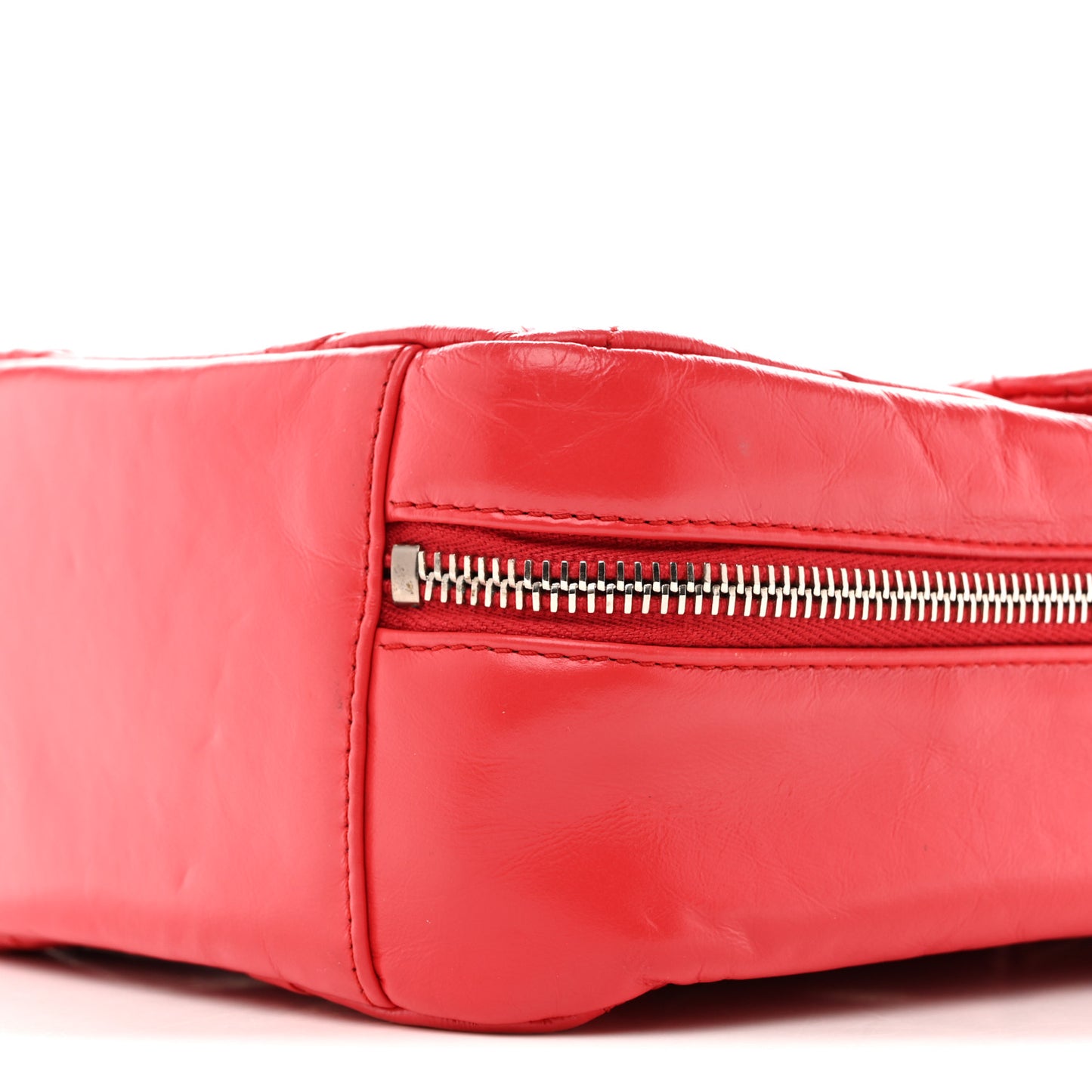 Aged Calfskin Quilted Top Handle Camera Case Red
