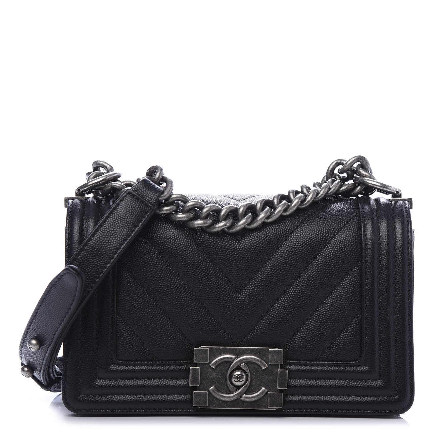 Chanel Caviar Chevron Quilted Small Boy Flap Black 1 of 13