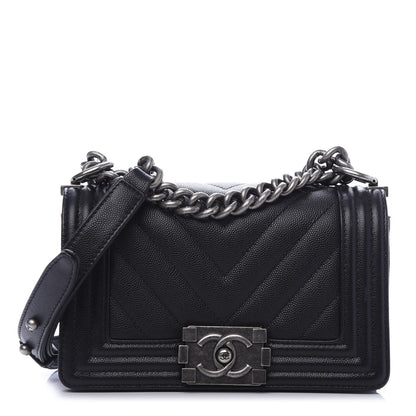 Chanel Caviar Chevron Quilted Small Boy Flap Black 1 of 13