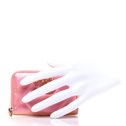 Chanel Iridescent Calfskin Quilted Chanel 19 Zip Around Coin Purse Wallet Pink 2 of 8