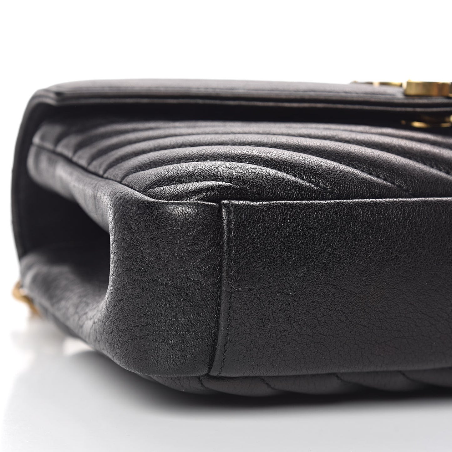 Sheepskin Matelasse Chevron Monogram Medium College Bag Black