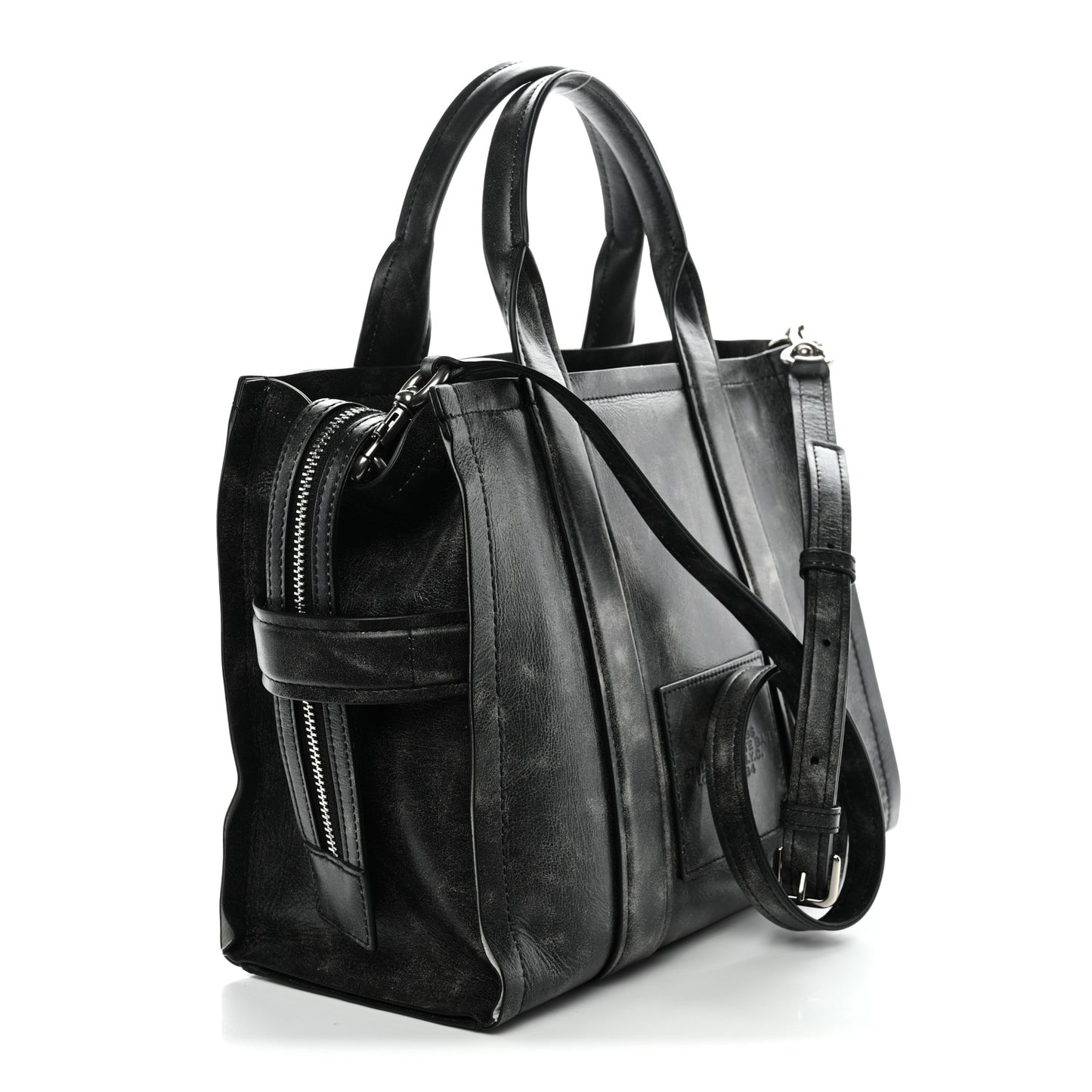 Distressed Calfskin Medium The Tote Bag Black