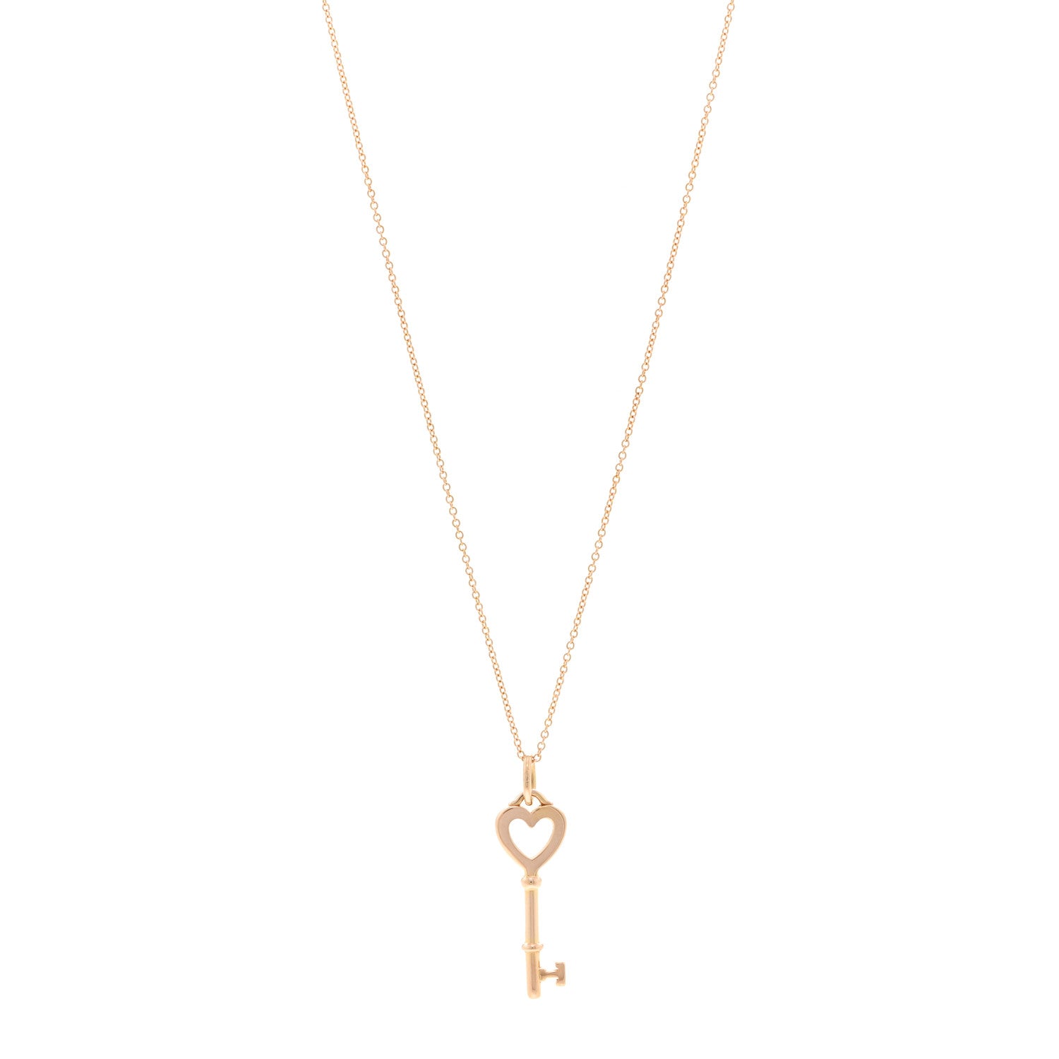 Tiffany 18K Rose Gold Mini Heart Key Pendant Necklace 1 of 5