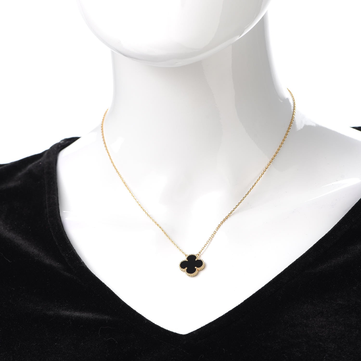 Van Cleef & Arpels 18K Yellow Gold Black Onyx Vintage Alhambra Pendant Necklace 2 of 6