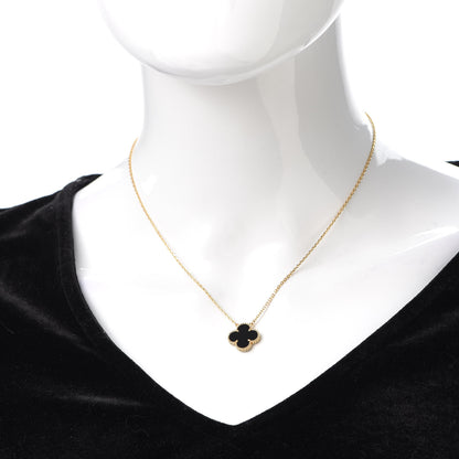 Van Cleef & Arpels 18K Yellow Gold Black Onyx Vintage Alhambra Pendant Necklace 2 of 6