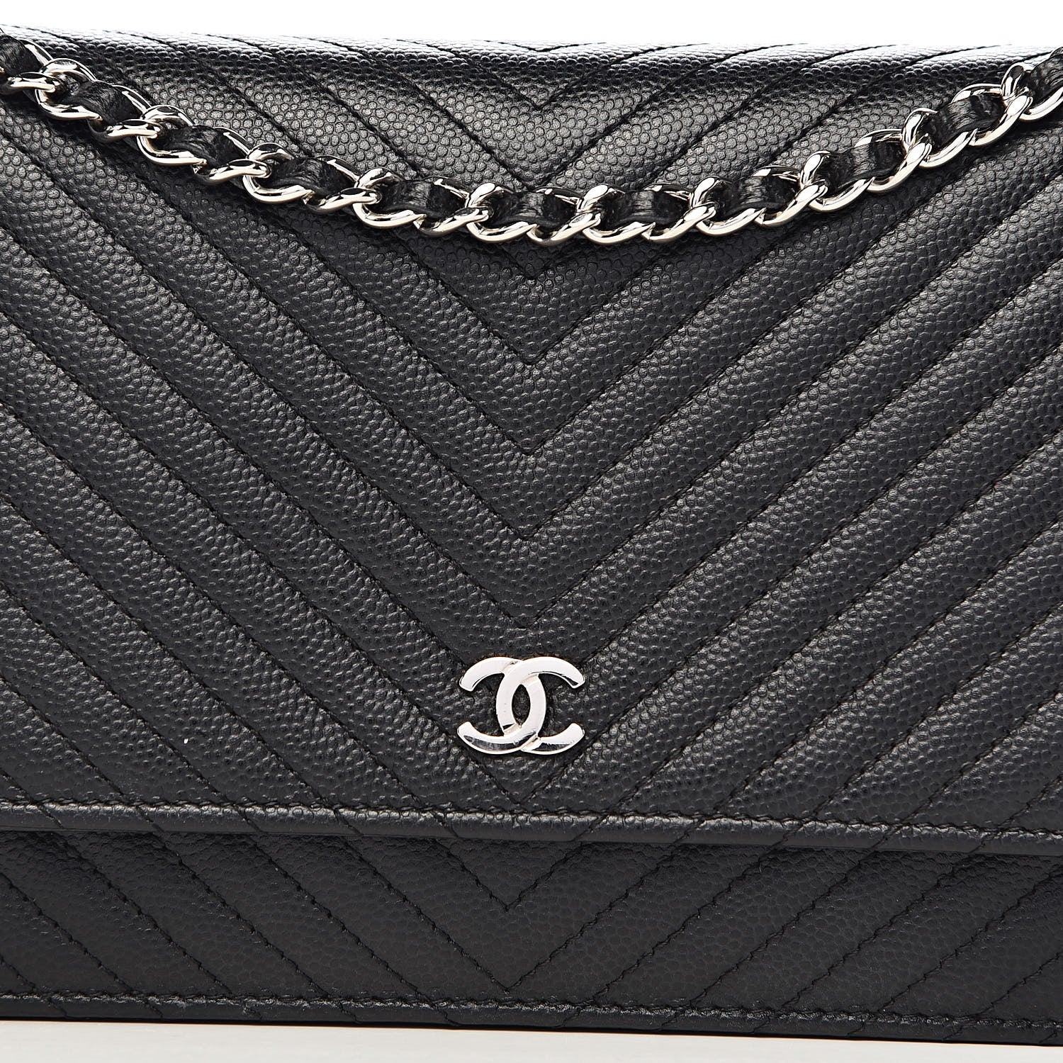 Chanel Caviar Chevron Quilted Wallet On Chain WOC Black 18 of 19