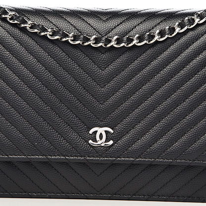 Chanel Caviar Chevron Quilted Wallet On Chain WOC Black 18 of 19
