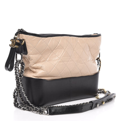 Chanel Aged Calfskin Quilted Medium Gabrielle Hobo Beige Black 2 of 13