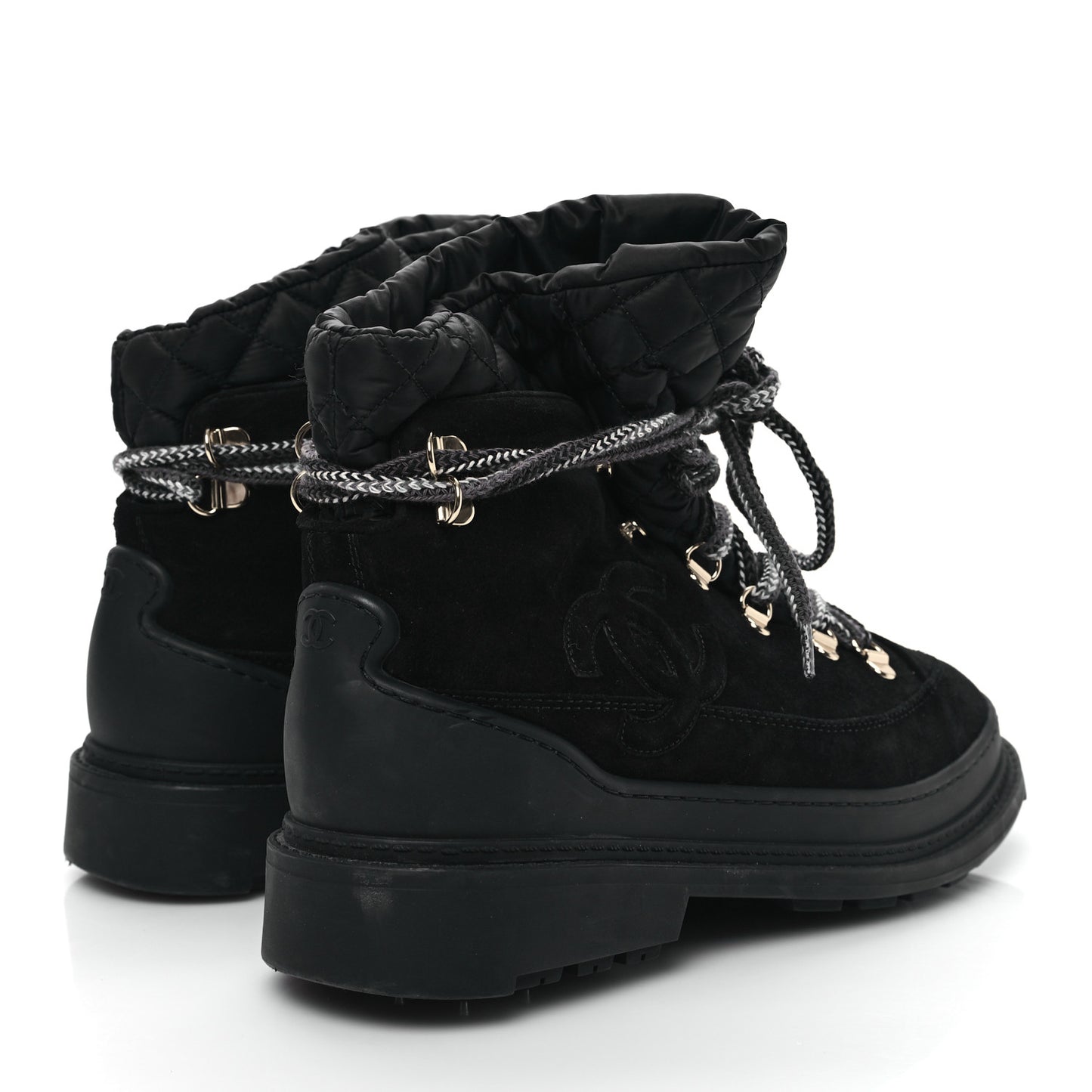 Suede Nylon CC Lace Up Snow Boots 39 Black