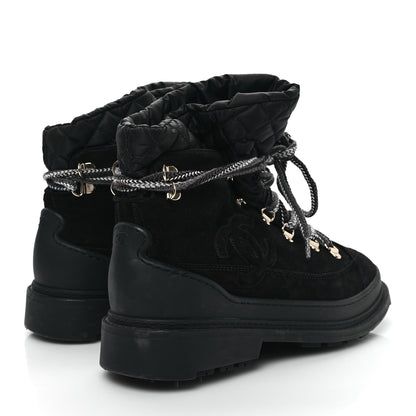 Chanel Suede Nylon CC Lace Up Snow Boots 39 Black 4 of 9