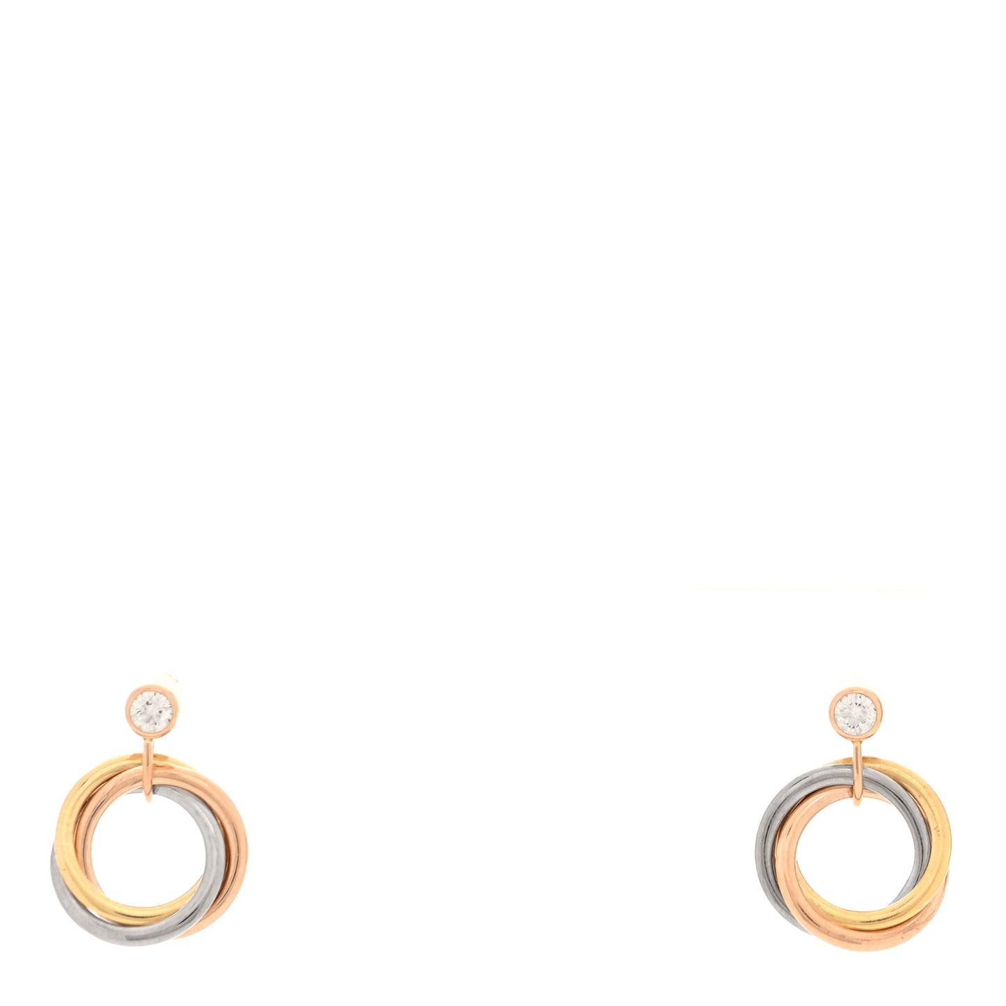 18K Pink Yellow White Gold Diamond Trinity Drop Earrings