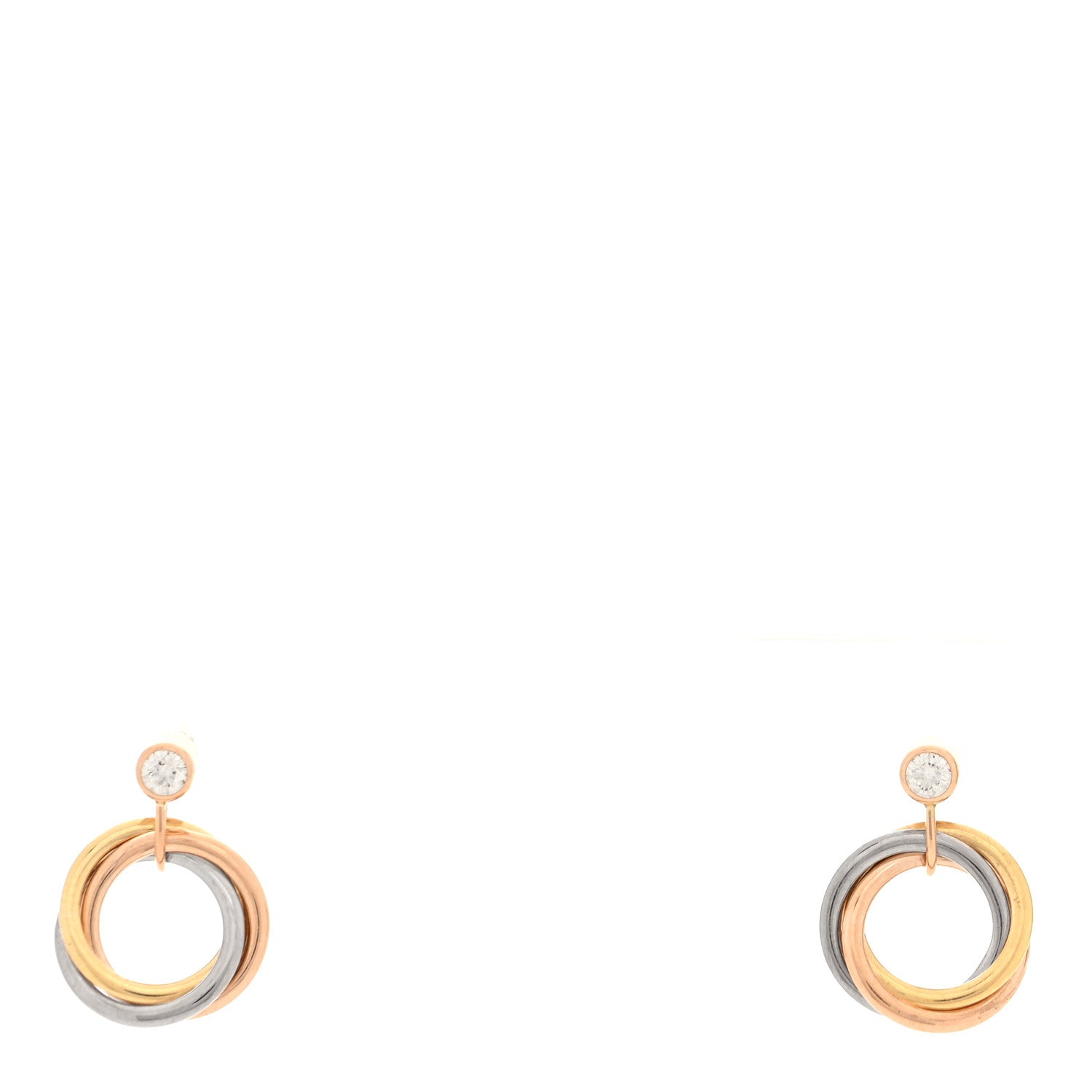 Cartier 18K Pink Yellow White Gold Diamond Trinity Drop Earrings 1 of 4