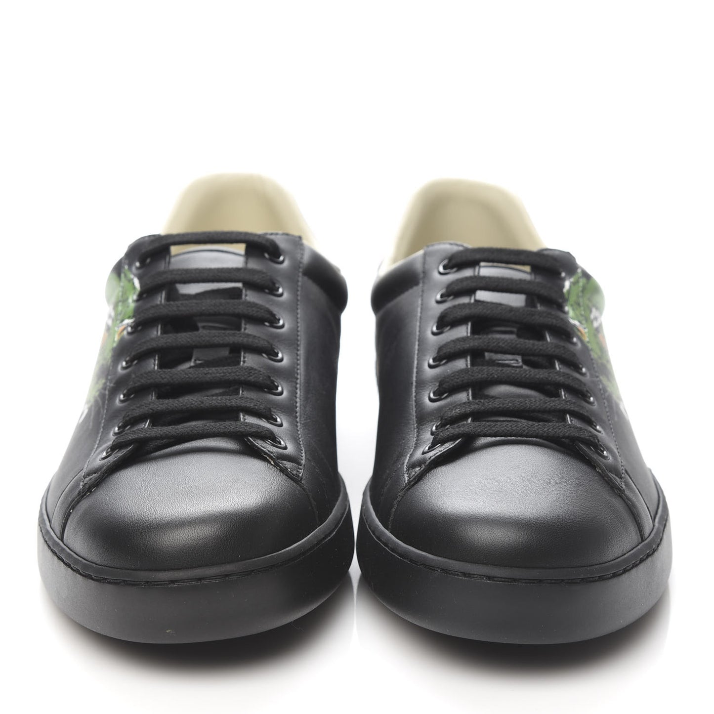 Calfskin Green Panther Print Mens Ace Sneakers 10 Black