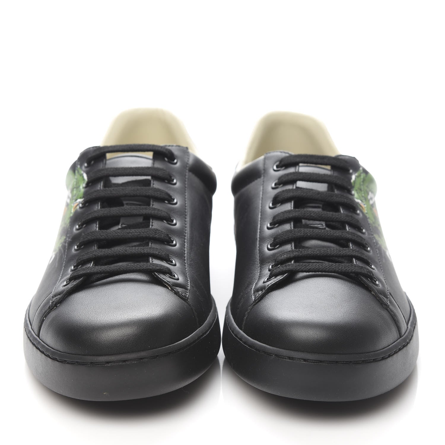 Gucci Calfskin Green Panther Print Mens Ace Sneakers 10 Black 2 of 10