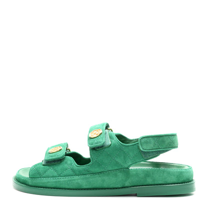 Chanel Suede Calfskin Velcro Dad Sandals 37 Blue Green 1 of 10