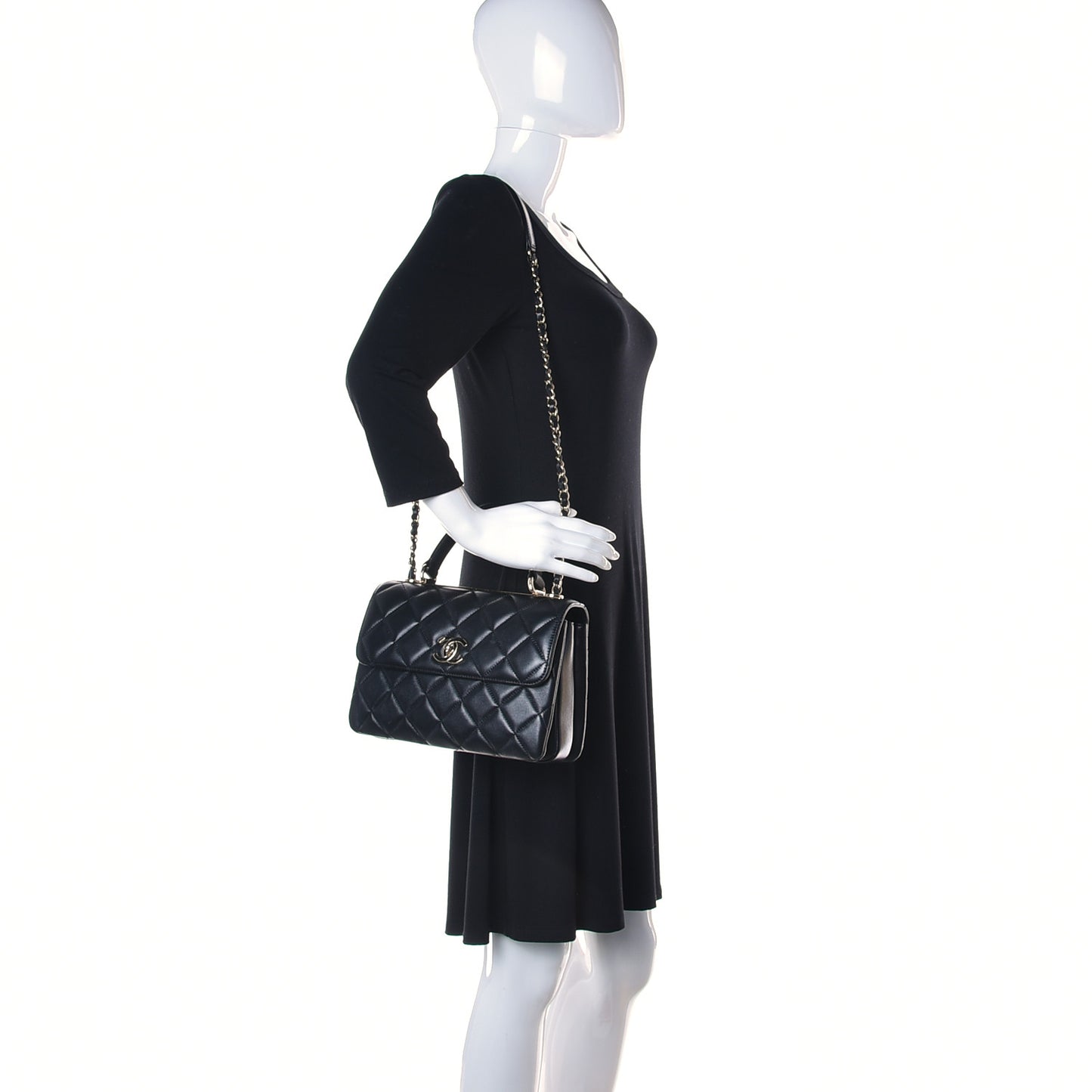Lambskin Quilted Small Trendy CC Dual Handle Flap Bag Black