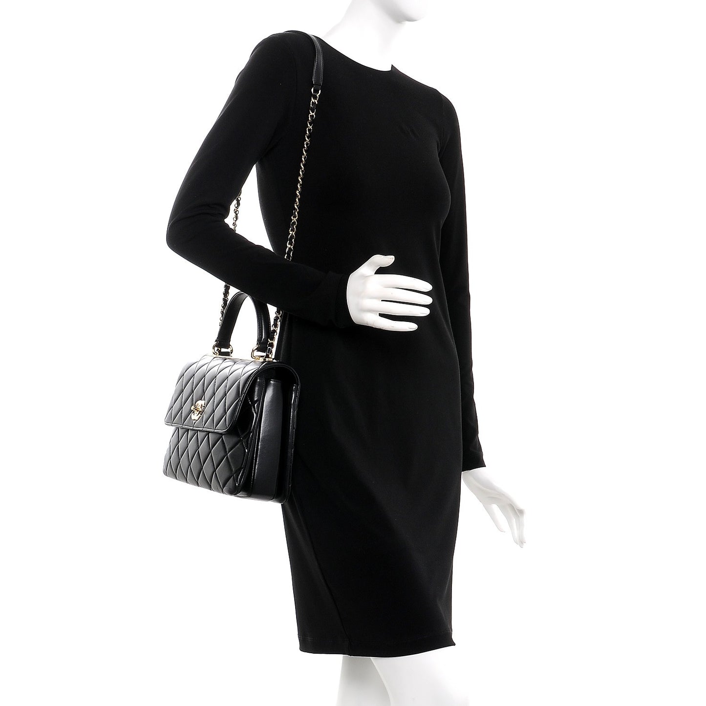Lambskin Quilted Medium Trendy CC Flap Dual Handle Bag Black