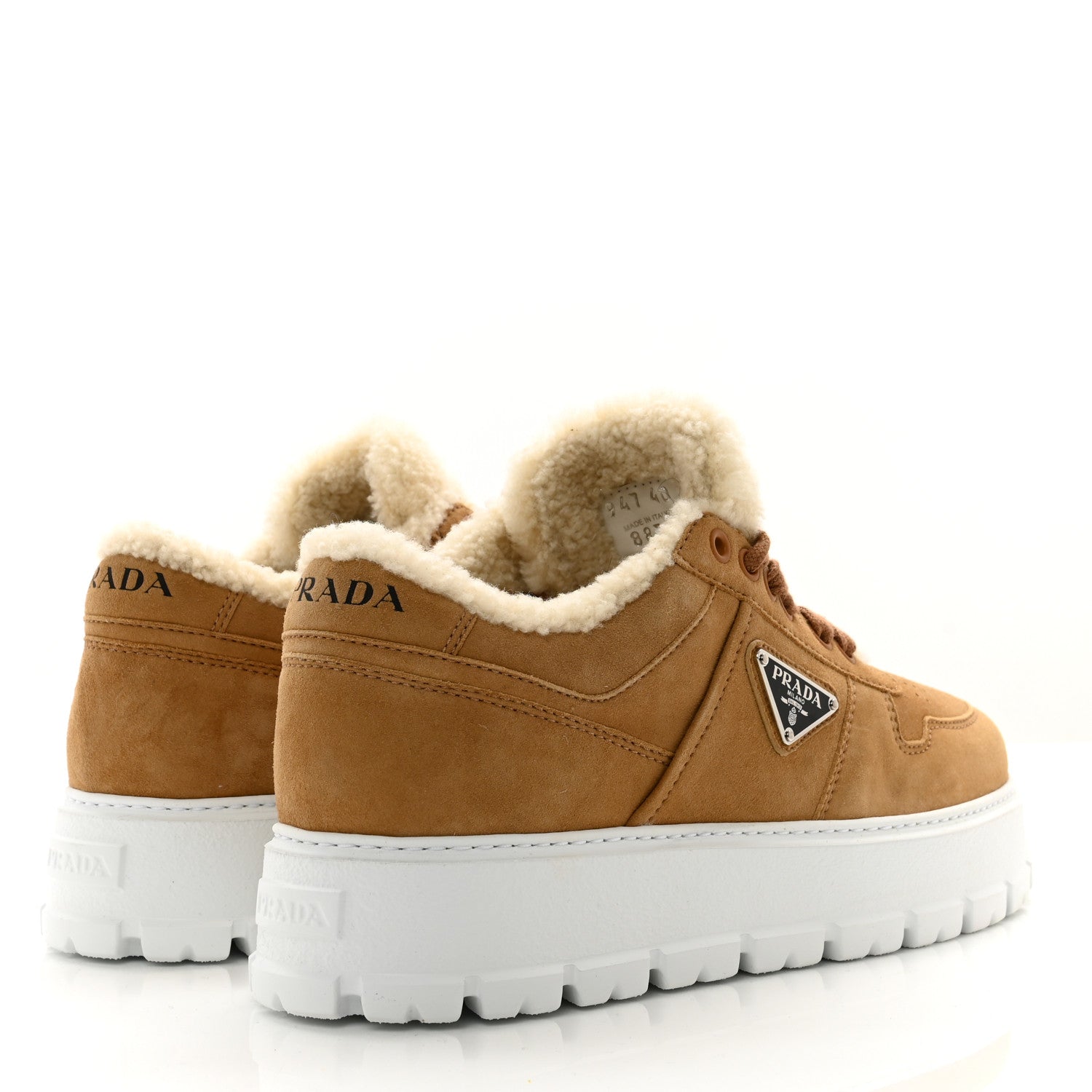 Prada Suede Shearling Triangle Logo Downtown Sneakers 40 Ecru 4 of 8