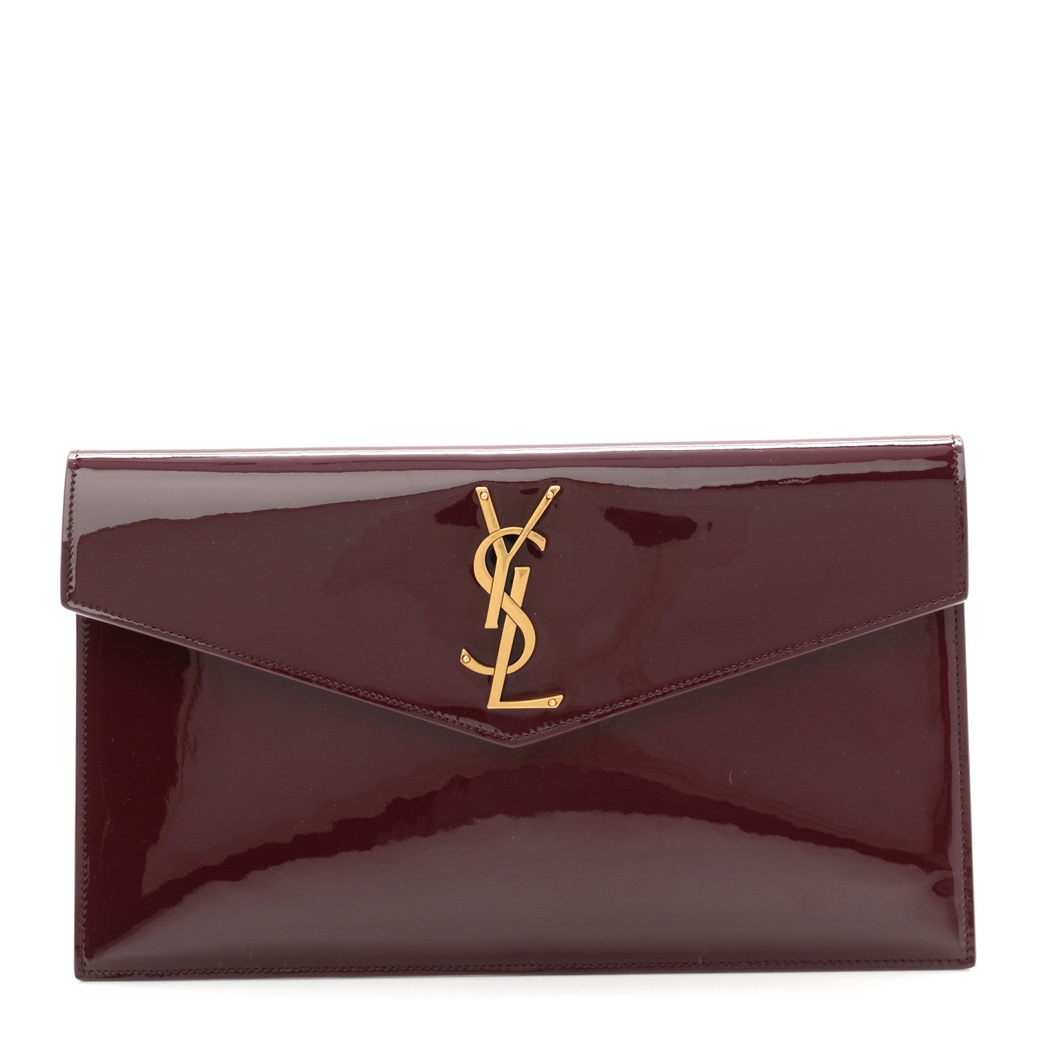 Saint Laurent Patent Calfskin Monogram Uptown Clutch Dark Red Wine 1 of 7