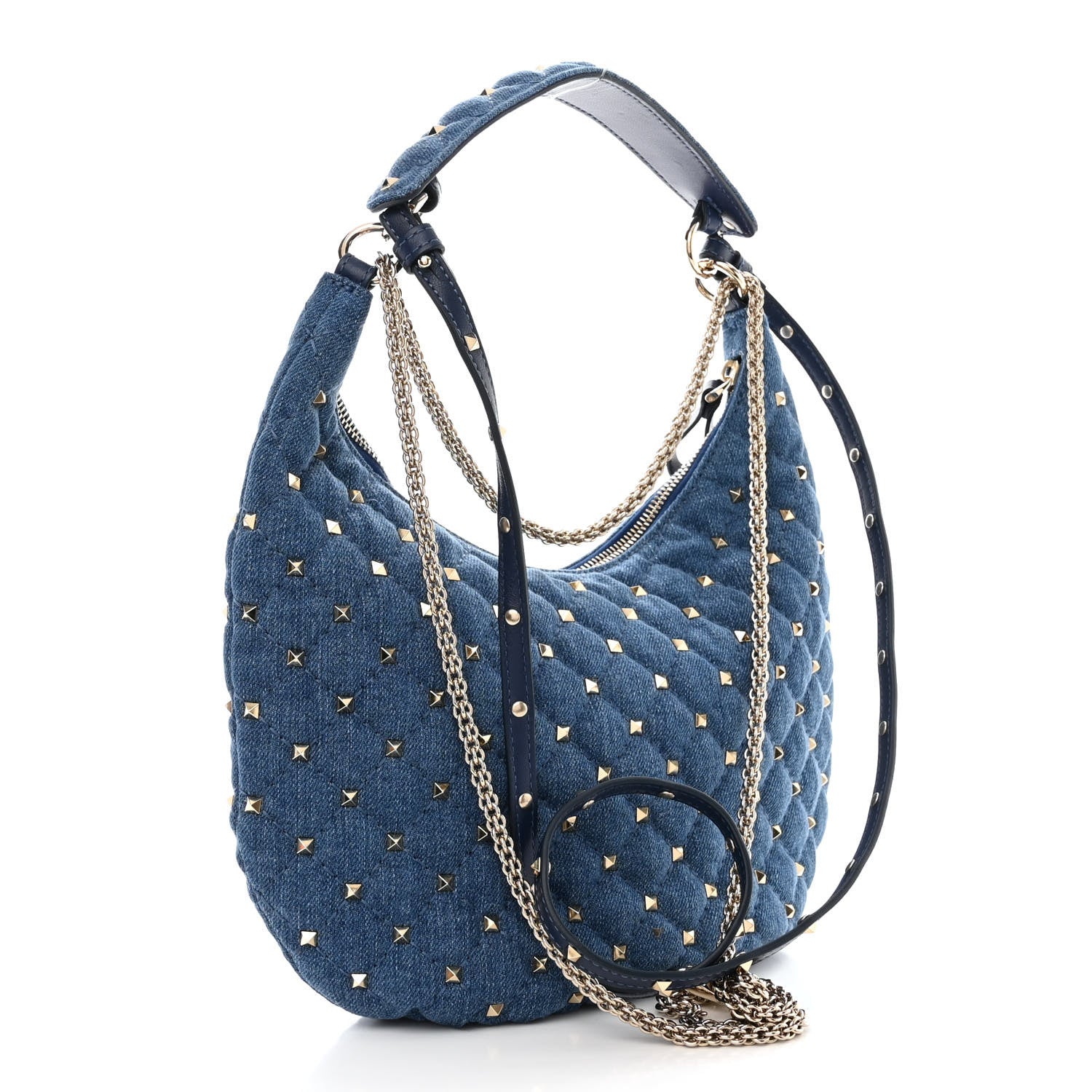 Valentino Garavani Denim Small Rockstud Spike Hobo Light Denim 3 of 9