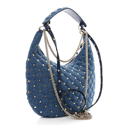 Valentino Garavani Denim Small Rockstud Spike Hobo Light Denim 3 of 9