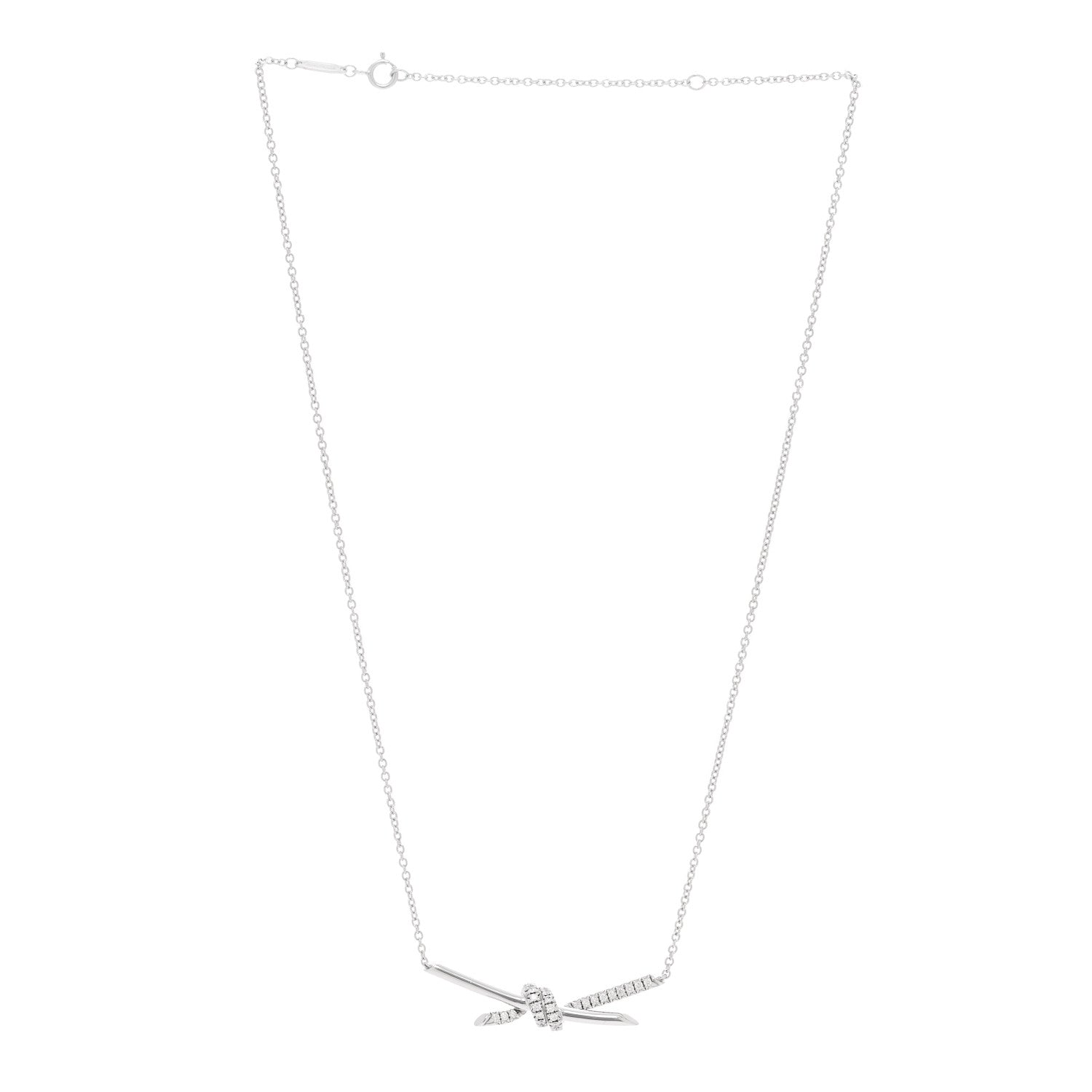 Tiffany 18K White Gold Diamond Knot Necklace 3 of 6