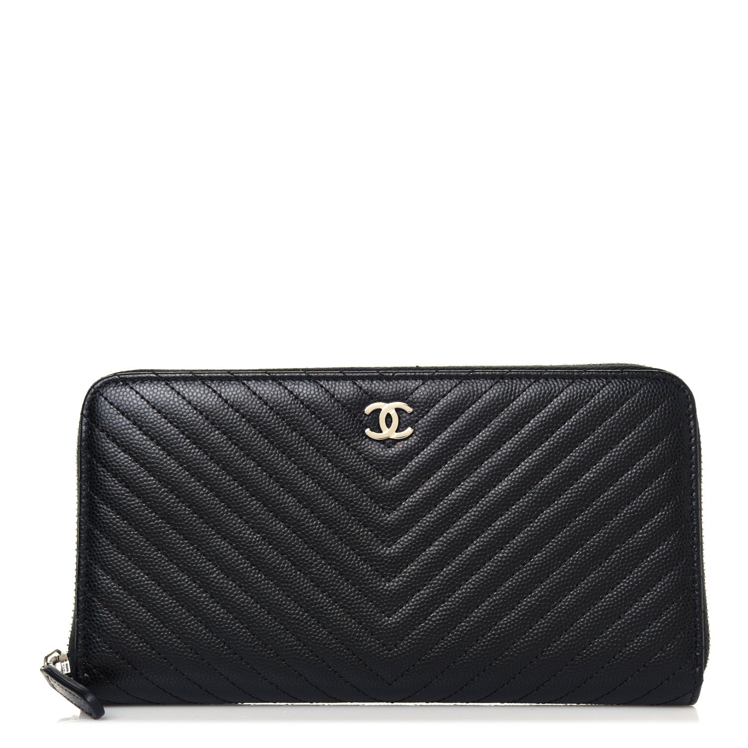Chanel Caviar Chevron Large Gusset Zip Around Wallet Black 1 of 14