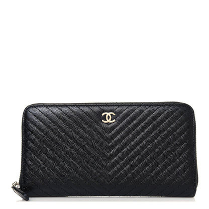 Chanel Caviar Chevron Large Gusset Zip Around Wallet Black 1 of 14