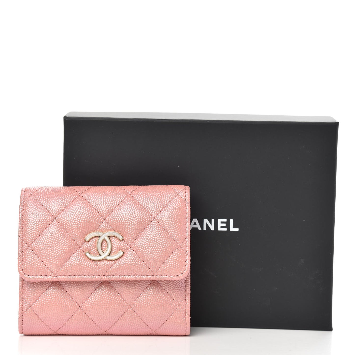 Iridescent Caviar Quilted Small Flap Wallet Rose Pink