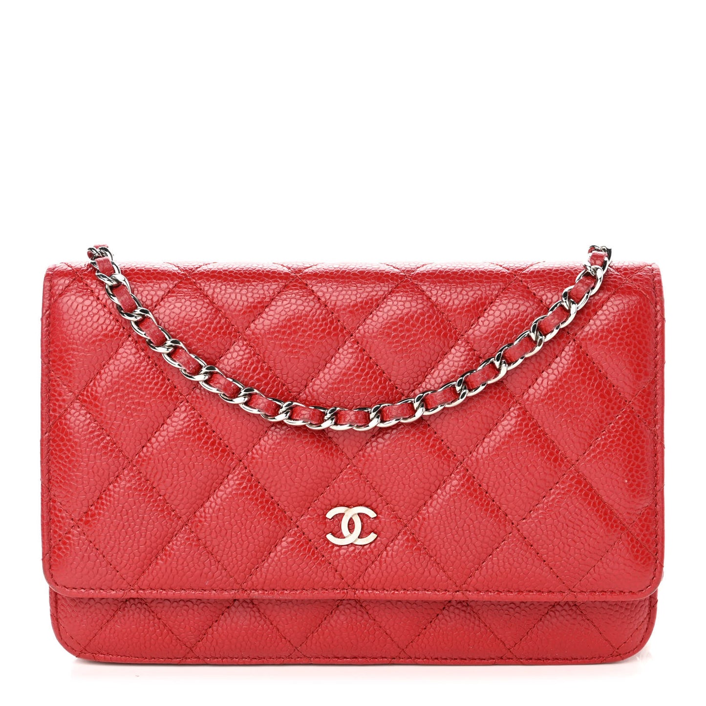 Caviar Quilted Wallet On Chain WOC Dark Red
