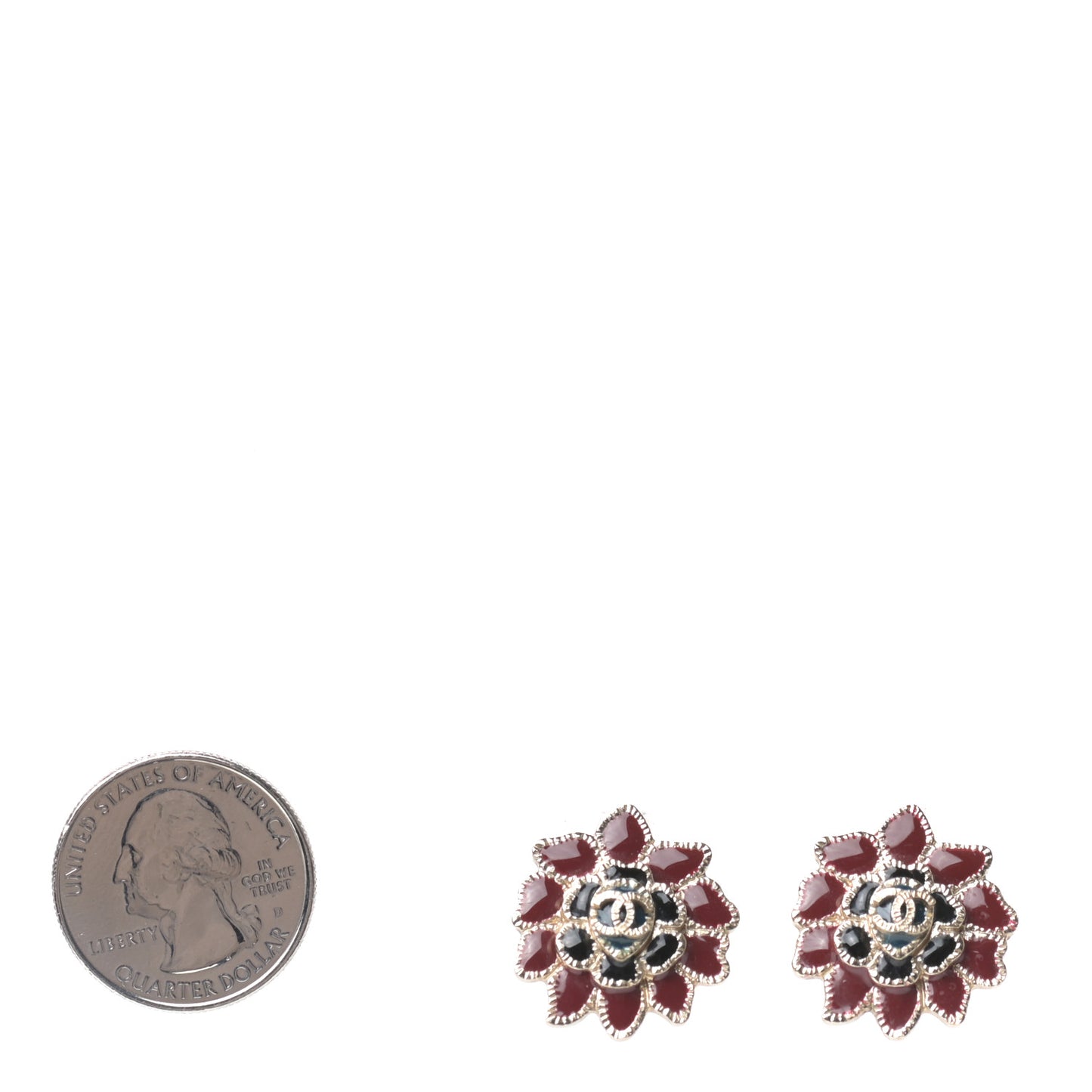 Enamel CC Flower Earrings Gold Red
