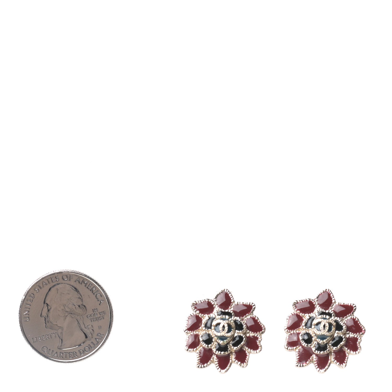 Chanel Enamel CC Flower Earrings Gold Red 2 of 4