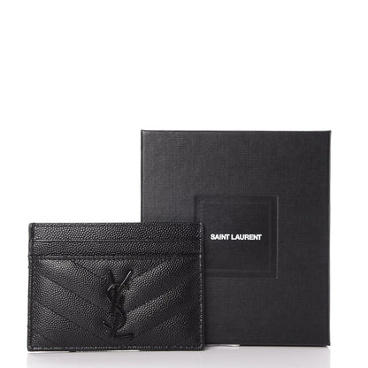 Saint Laurent Grain De Poudre Matelasse Chevron Monogram Credit Card Case Black 7 of 7