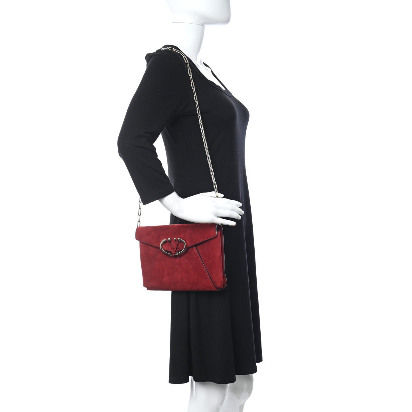 Suede V Rivet Chain Clutch Red