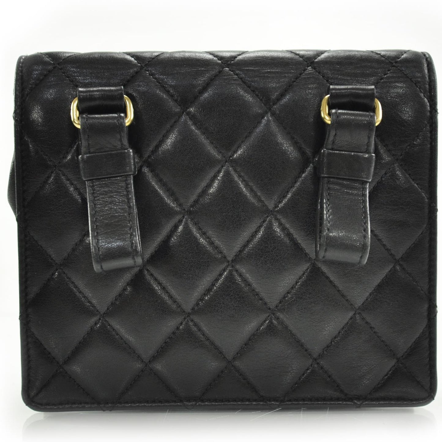 Lambskin Quilted Flap Belt Black