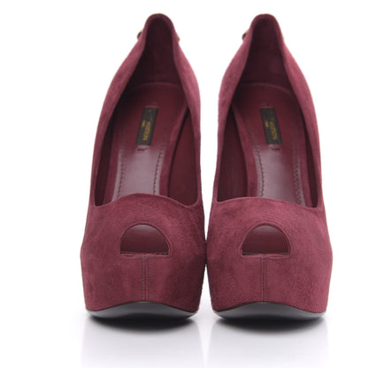 Louis Vuitton Suede Oh Really Peep Toe Pumps 38 Grenat 2 of 9