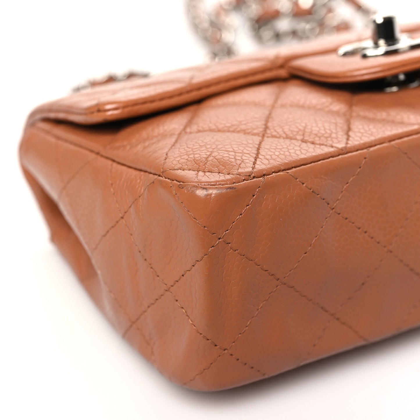 Caviar Quilted Mini Rectangular Flap Light Brown
