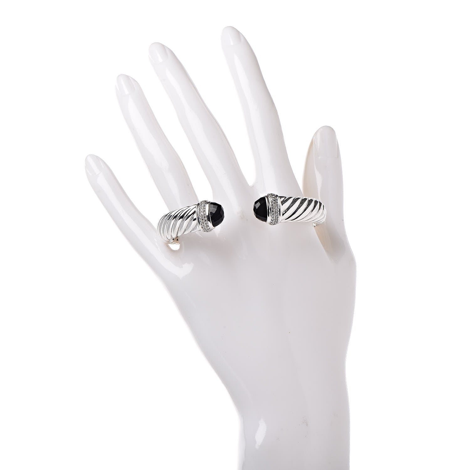 David Yurman Sterling Silver Diamond Black Onyx 10mm Waverly Bracelet 2 of 4