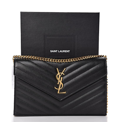 Saint Laurent Grain De Poudre Matelasse Chevron Monogram Chain Wallet Black 10 of 10