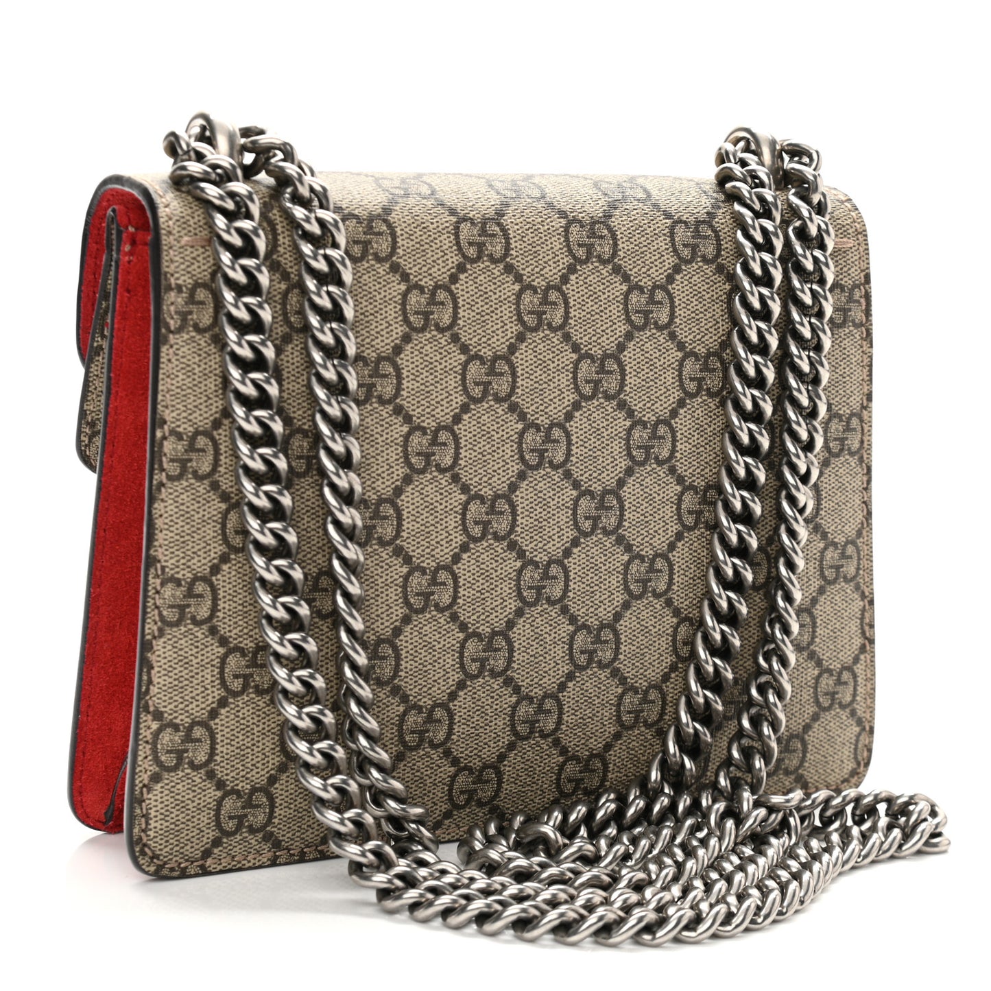 GG Supreme Monogram Suede Mini Dionysus Shoulder Bag Beige Ebony Vulcanic Red