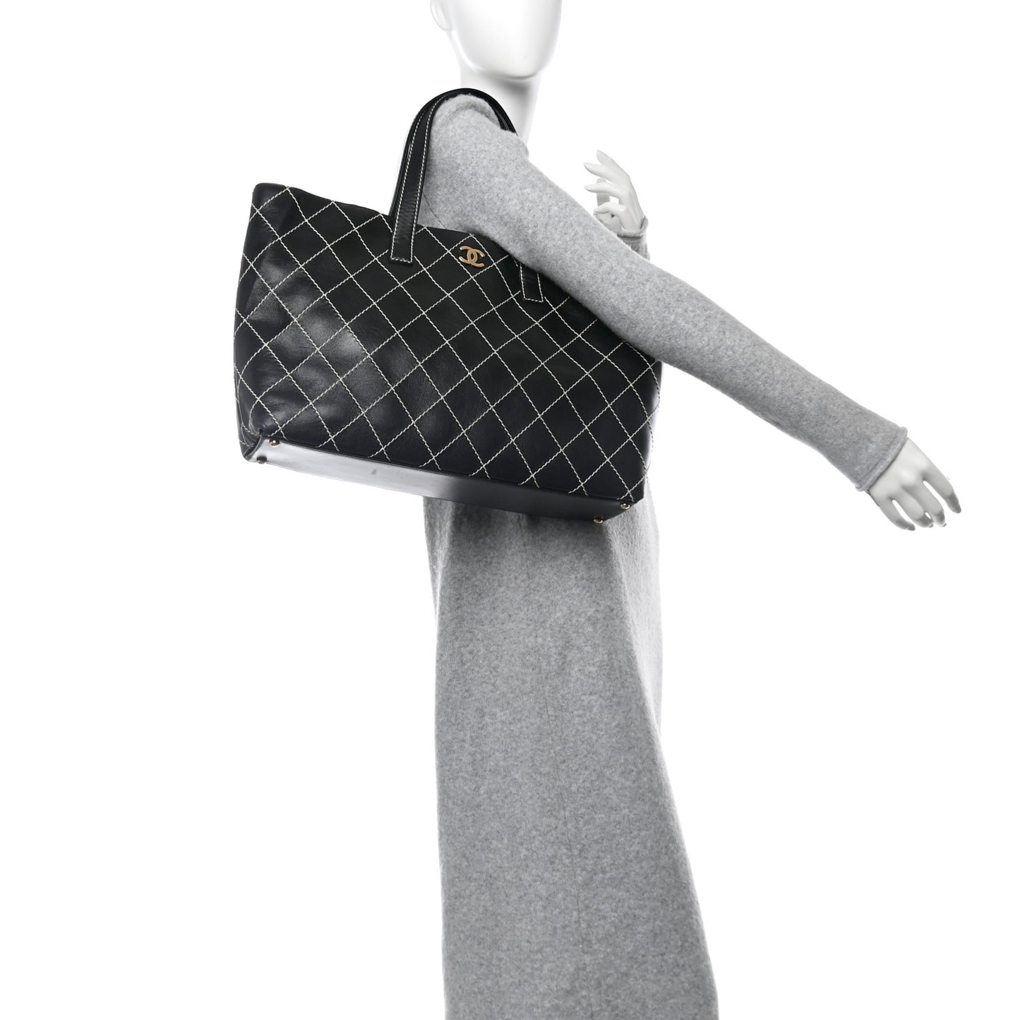 Calfskin Wild Stitch Large Tote Black