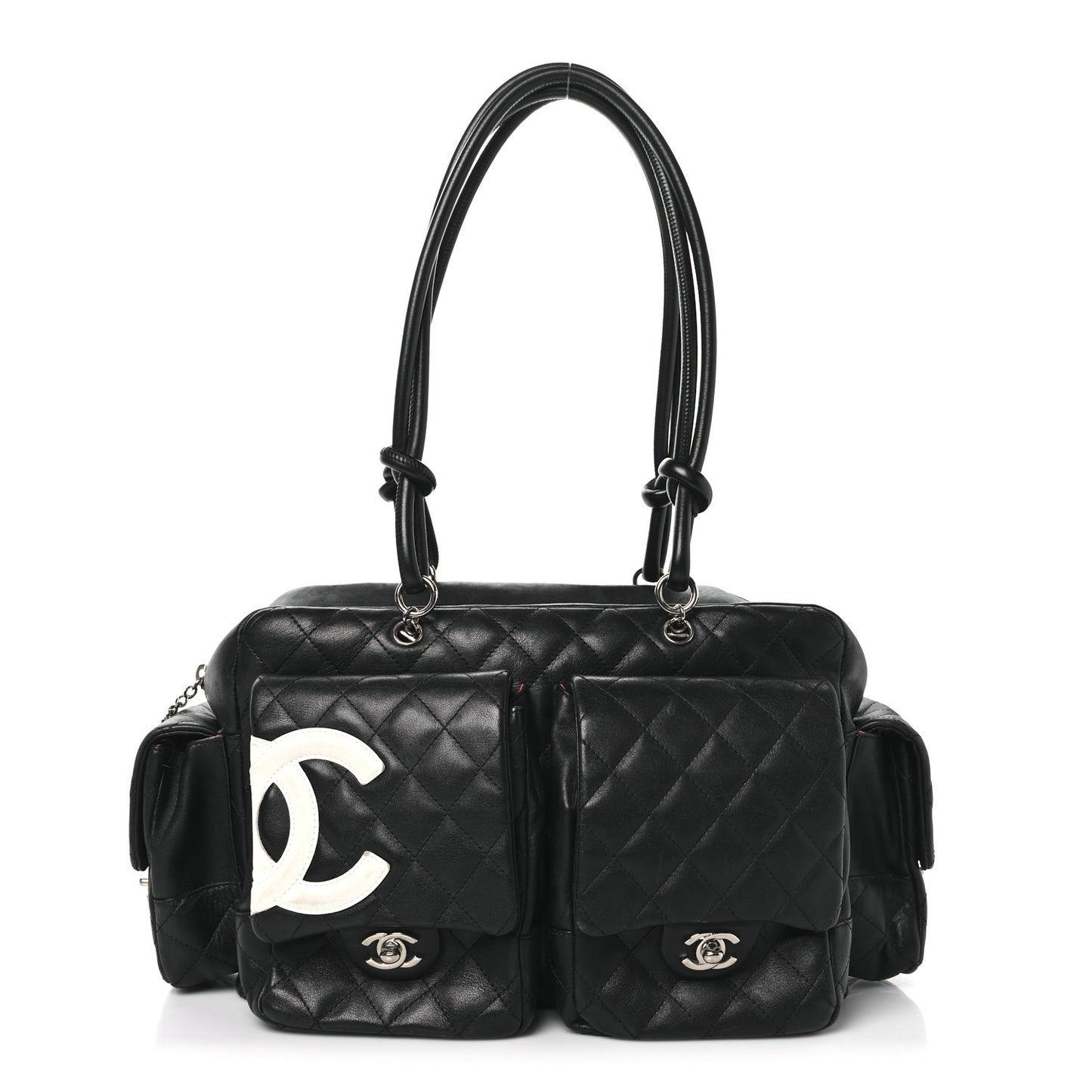 Calfskin Quilted Large Cambon Multipocket Reporter Black White