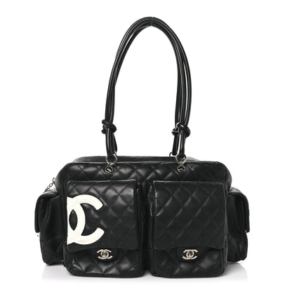 Chanel Calfskin Quilted Large Cambon Multipocket Reporter Black White 1 of 15