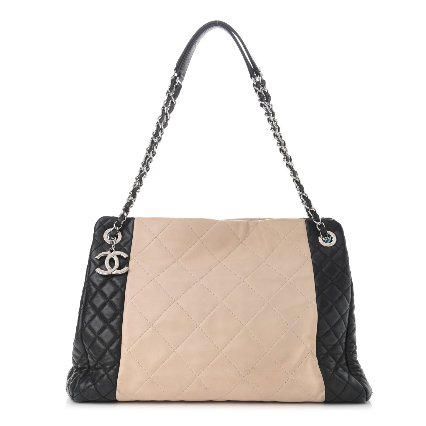 Lambskin Quilted CC Shopping Tote Black Rose Clair